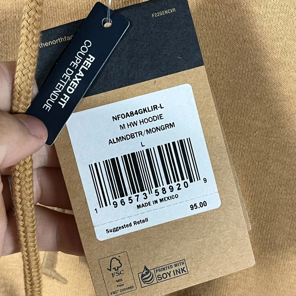 The North Face Heavyweight Hoodie Mens Large Almond Butter Monogram Relaxed Fit